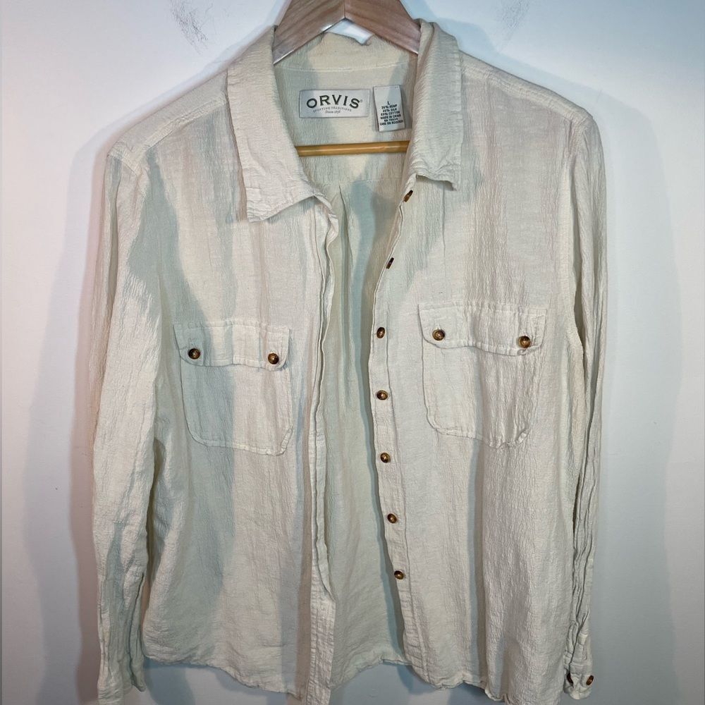 Orvis Women’s Long Sleeve Button Down Hemp/Silk/Cotton Blend Large